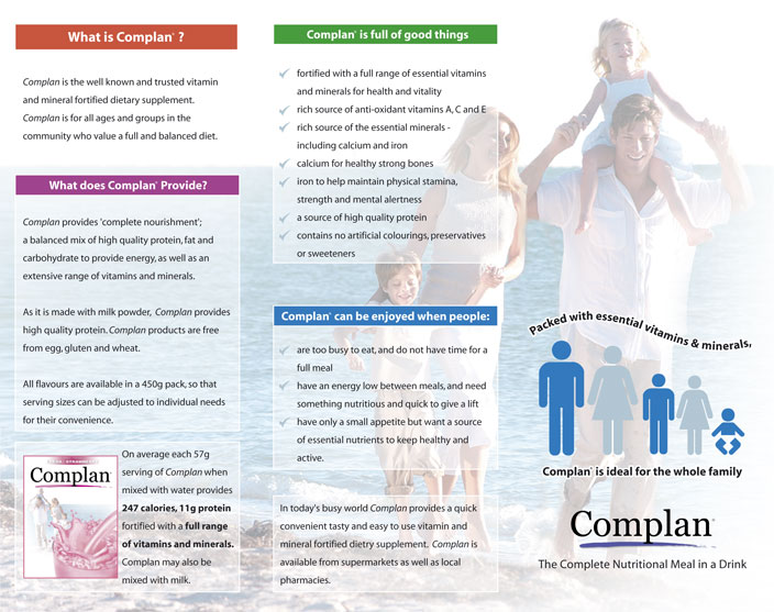 Leaflet, Poster and Flyer Designs Complan Foods 2-fold leaflet design, inside