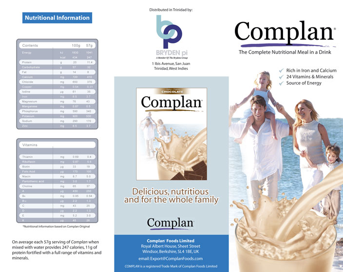 Leaflet, Poster and Flyer Designs Complan Foods 2-fold leaflet design, outside.