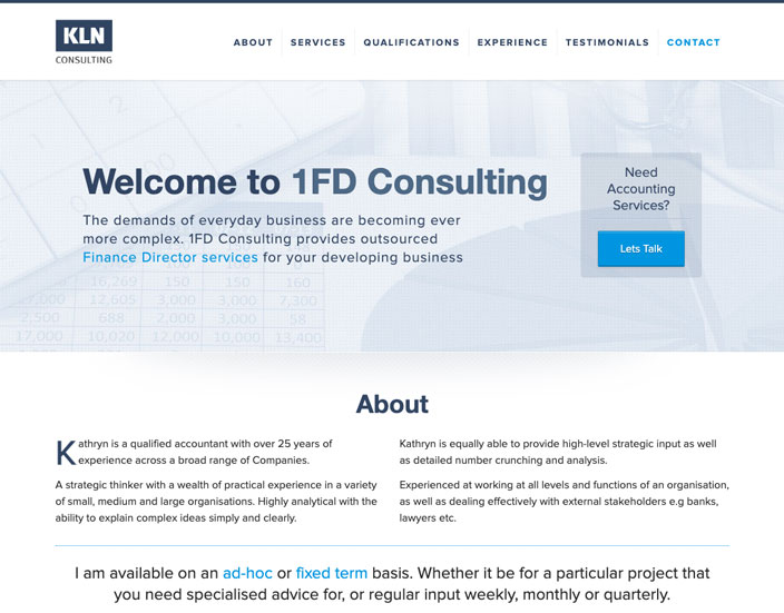 KLN Consulting Website About page section design - KLN Consulting