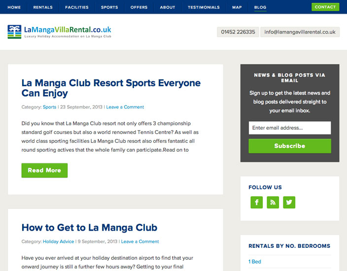 La Manga Villa Rental La Manga Villa Rental custom WordPress theme blog page