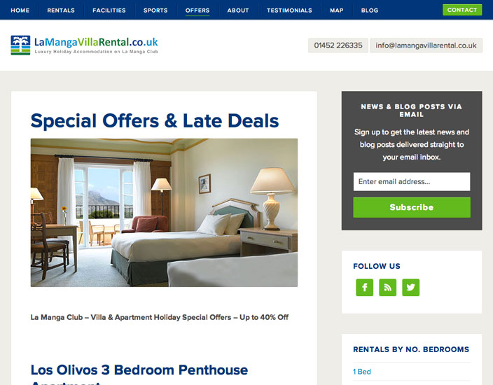 La Manga Villa Rental La Manga Villa Rental custom WordPress theme offers page