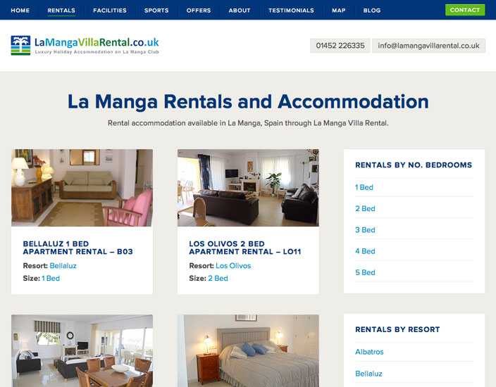 La Manga Villa Rental La Manga Villa Rental custom WordPress theme rentals page