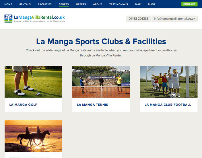 La Manga Villa Rental La Manga Villa Rental custom WordPress theme sports page