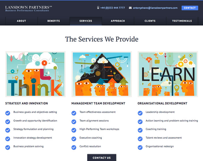 Lansdown Partners Lansdown Partners custom WordPress theme services page