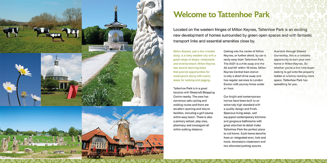Guinness Homes Brochure design spread - Tattenhoe Park