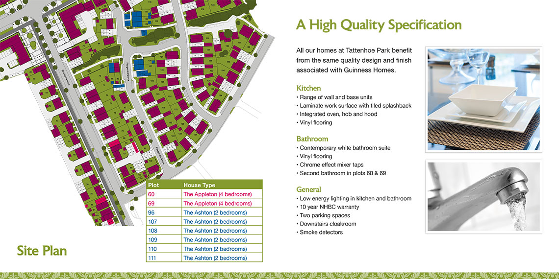 Guinness Homes Brochure design site plan - Tattenhoe Park
