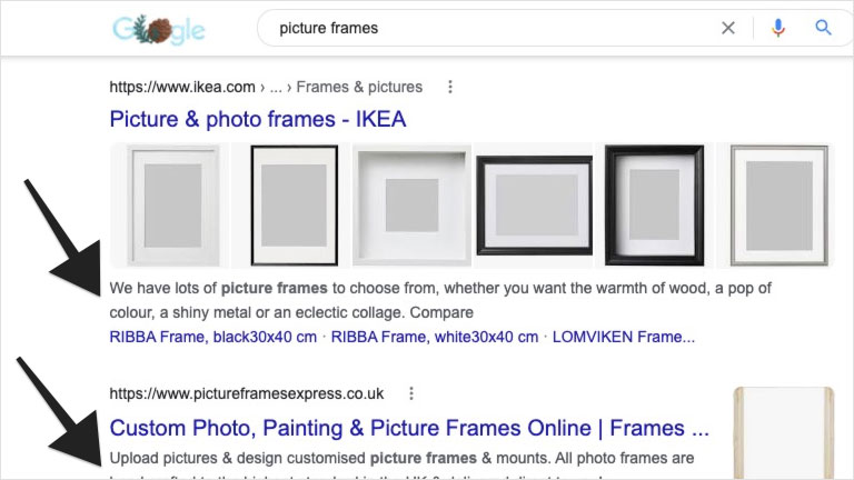 How the meta description appears in Google search