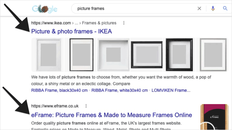 How the title tag appears in Google search