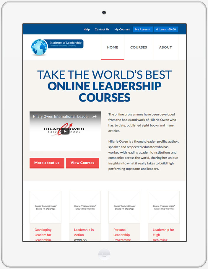 Institute of Leadership WordPress eCommerce Website iPad