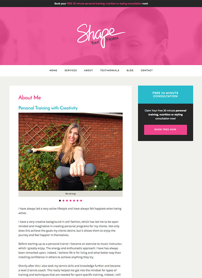 WordPress website design for Shape Your Fitness