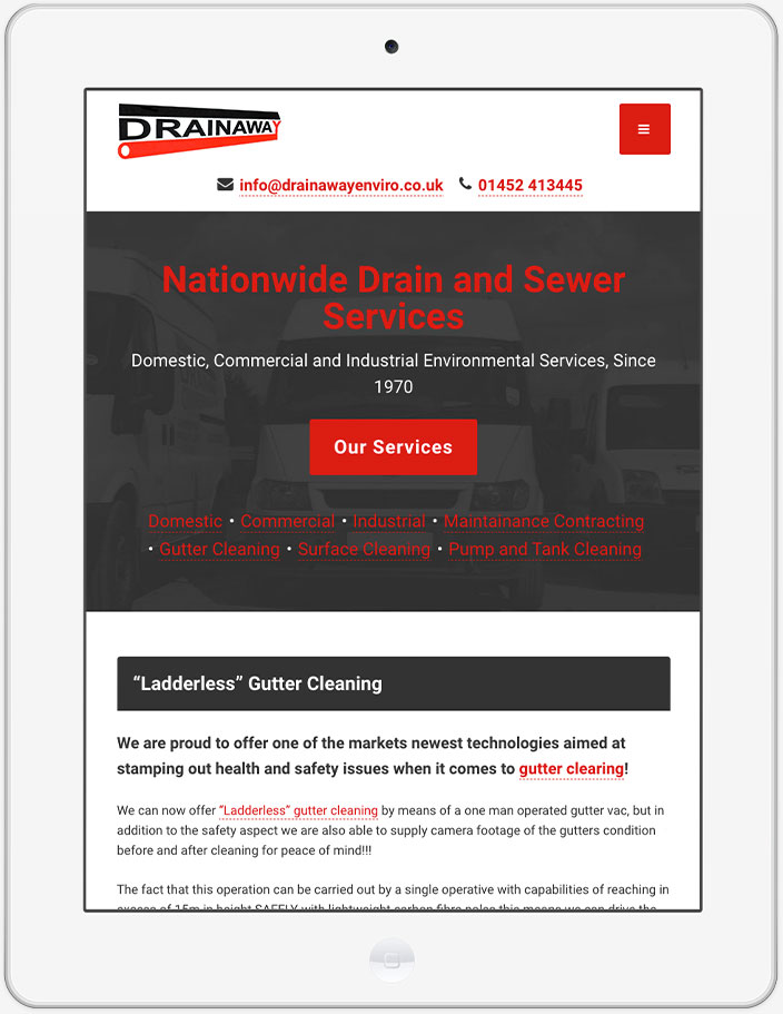 Drainaway Environmental Services Drainaway bespoke WordPress web design on iPad