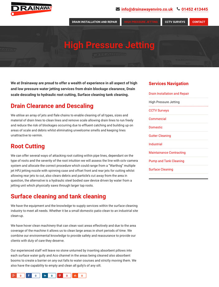 Drainaway Environmental Services Bespoke WordPress website design for Drainaway