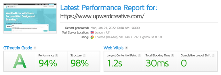 Upward Creative website load times on Cloudways hosting