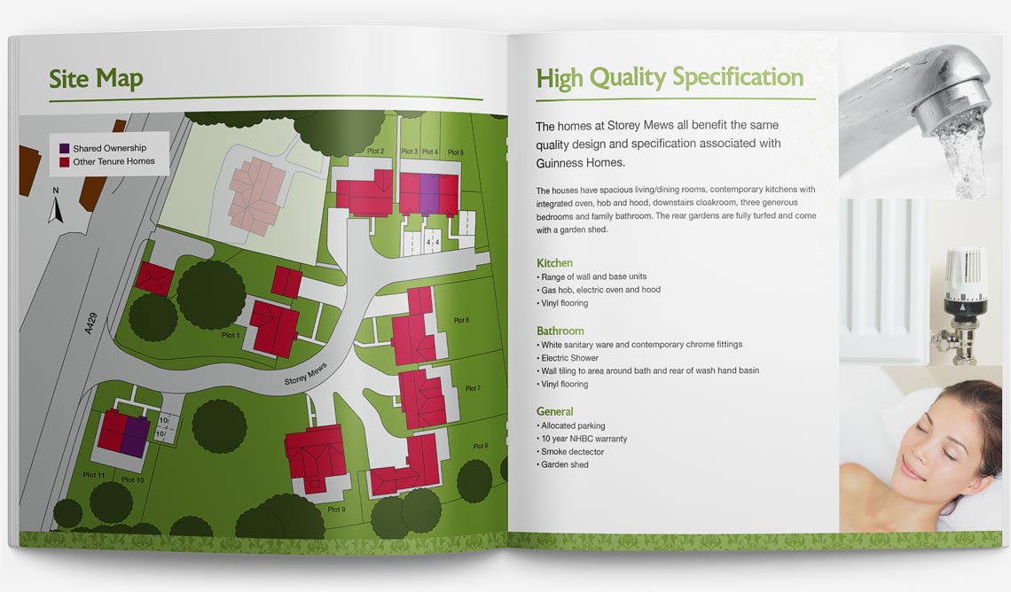 Guinness Homes Brochure design for Storey Mews page 4-5