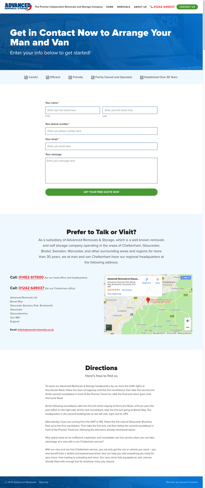 Advanced Removals Advanced Removals website contact page design