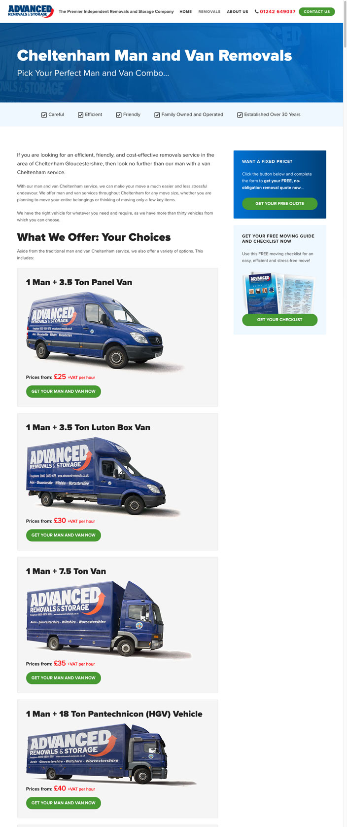 Advanced Removals Advanced Removals website removals page design