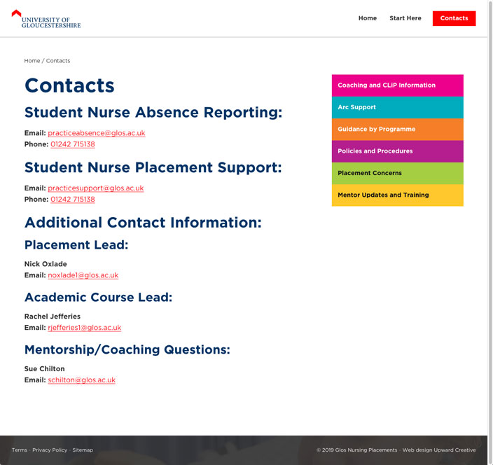 University of Gloucestershire University of Gloucestershire web design contact page