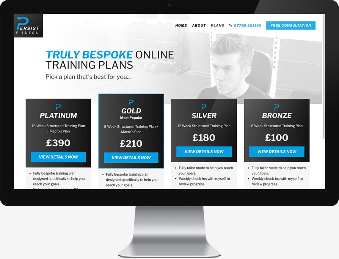 Persist Fitness Persist Fitness website Plans page design
